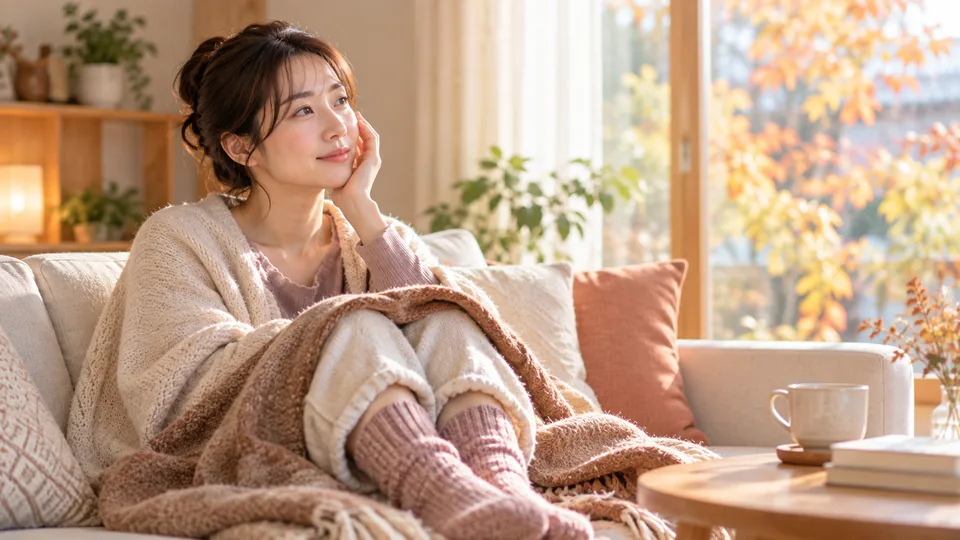 手足の冷えと顔のほてりが気になる秋に、身体の状態をゆっくり見直す女性